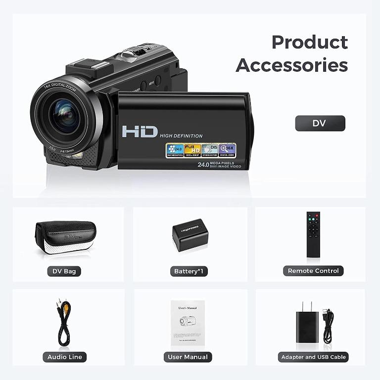 IEBRT Video Camera Camcorder, Digital Camera Recorder Full HD 1080P 30FPS  24MP 3.0 Inch 270 Degree Vlogging Camera for YouTube Rotation LCD 16X  Digital Zoom Camcorder and Battery, Photography, Video Cameras on Carousell