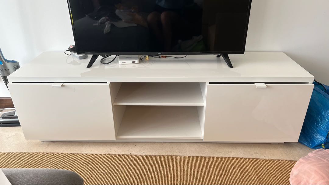 IKEA BYAS White TV Console Bench Like New, Furniture & Home Living