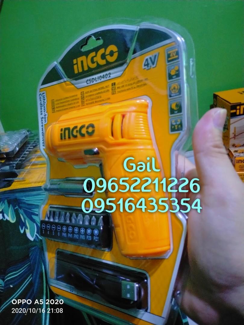INGCO 4V Rechargeable Li-ion Cordless Screwdriver (Category: Construction Tools & Equipment) located in Caloocan City. Submitted by abieghail (Listing ID 1147698226, Image 3). Description: Price : ₱799 INGCO 4V Rechargeable Li-ion Cordless Screwdriver Model : CSDLI0402 Charger volts:110-240V~50/60Hz Voltage: 4V Hex Shank: 1/4" No-load speed: 180/min Max. torque: 4N.m Torque settings: 15+1 Integrated work light Charge level indicator With 1pc 2Hr 
