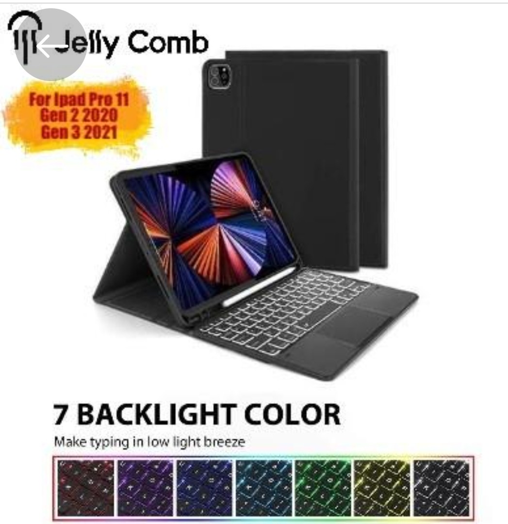 IPAD PRO 11" (2nd Gen 2020, 3rd Gen 2021)Jelly Comb KEYBOARD FOLIO CASE with Touchpad n pencil