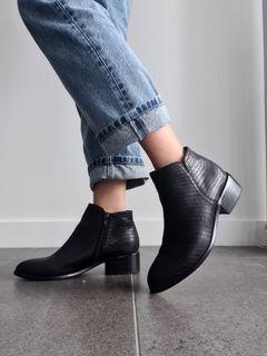 Jo Mercer Black Croc Leather Ankle Boots