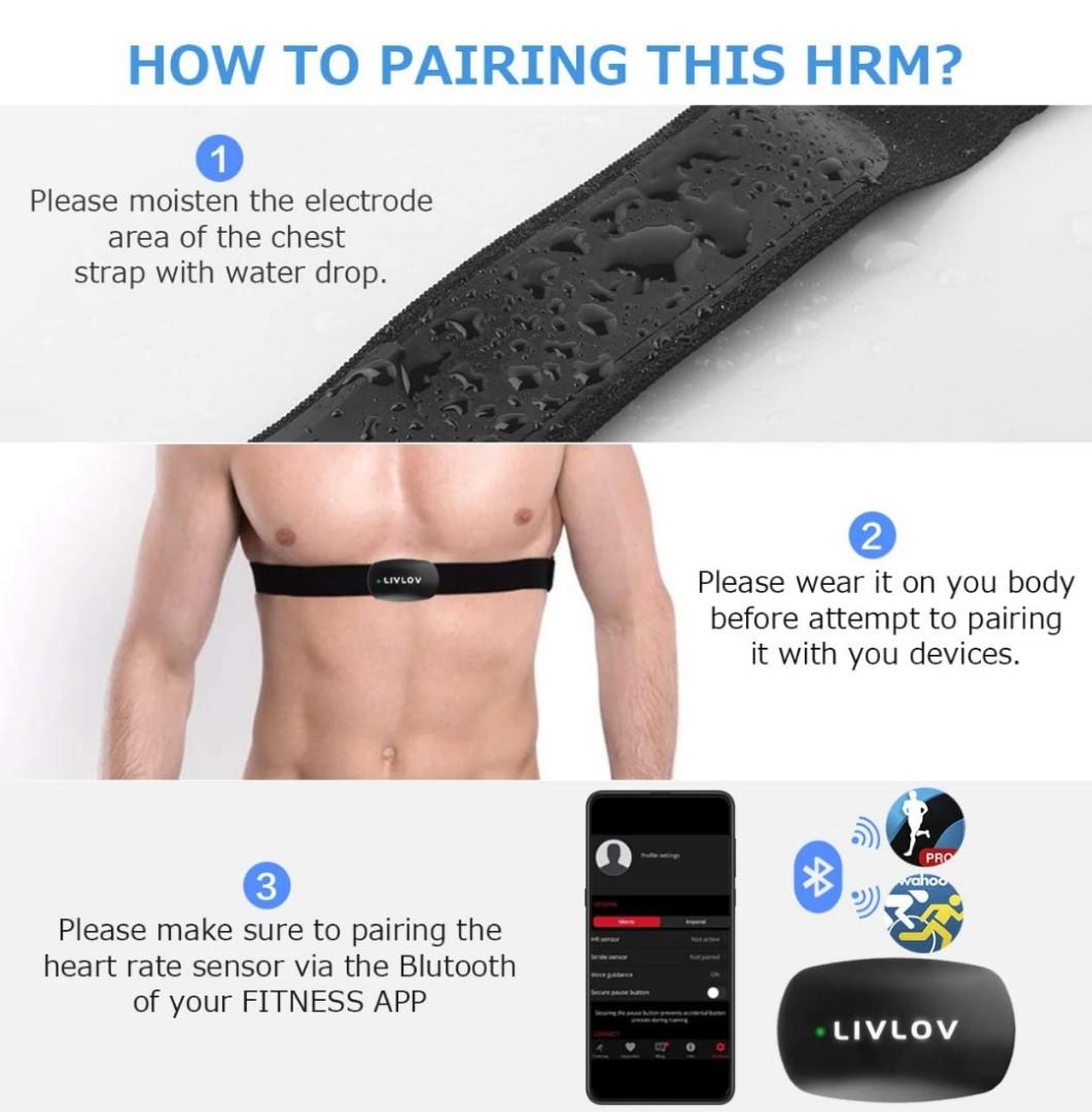 LIVLOV V6 Heart Rate Monitor Chest Strap, Bluetooth ANT+ Waterproof