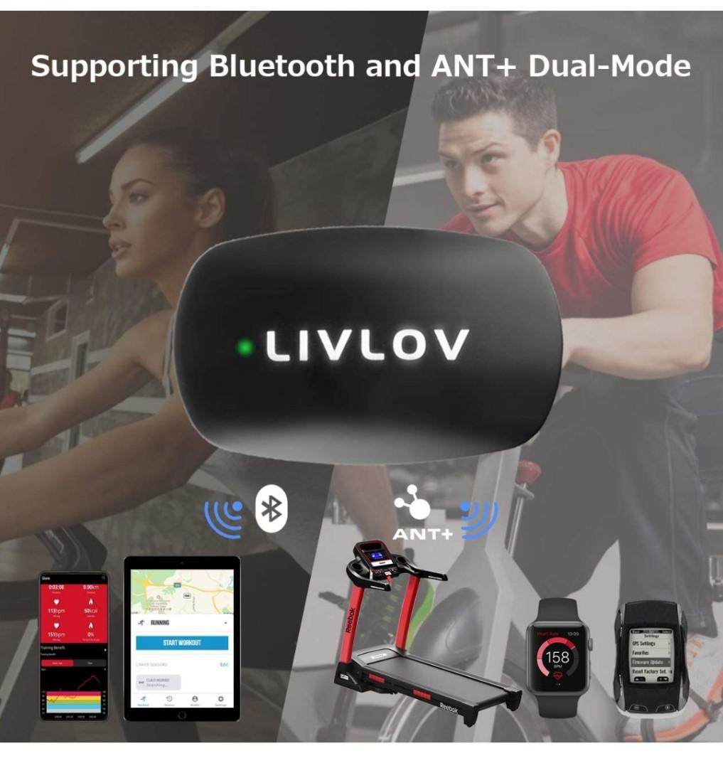 LIVLOV V6 Heart Rate Monitor Chest Strap, Bluetooth ANT+ Waterproof