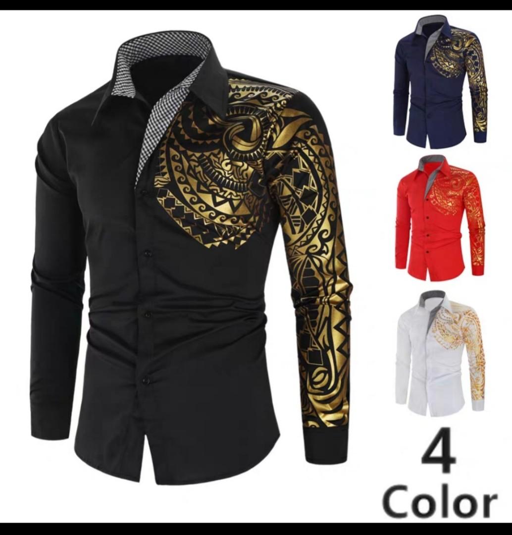 Men shirt slim fit gold black Men s Fashion Tops Sets Formal