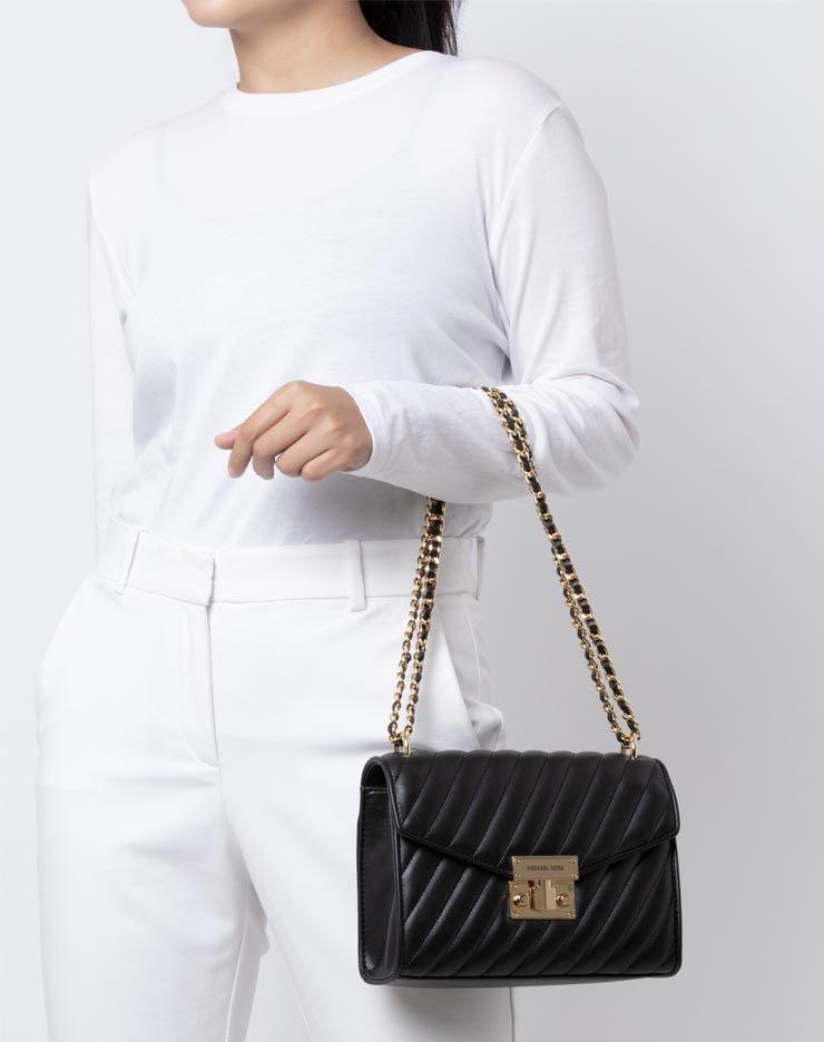 Michael Kors Rose Medium Flap Shoulder Quilted Gold Black, Women's Fashion,  Bags & Wallets, Purses & Pouches on Carousell
