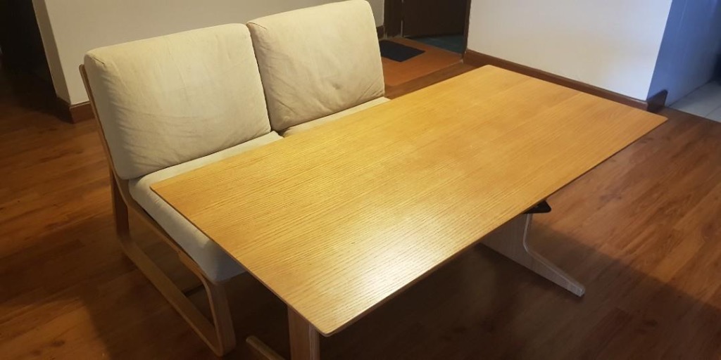 Muji Living Dining Table & 2 Sofa Chair Solid Oak Wood, Furniture