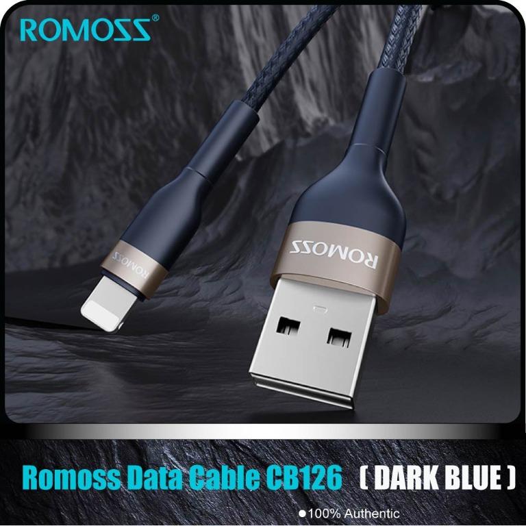 Romoss data cable CB126 1M/2M 2.4A fast charging data cable (Category: Chargers & Cables) located in Manila. Submitted by kinasamudio913 (Listing ID 1147755105, Image 1). Description: Black : 1m at php229 Dark Blue: 2m at php279 Brand：ROMOSS Model : CB12B Length: 1m / 2m Color ： Black / Blue Weight: 40g Material: Nylon-braided cable,TPE round cable,aluminum alloy Support device: iPhone 6S Plus, iPhone6S, iPhone 6 Plus, iPhone 6, iPhone 5S, iPhone