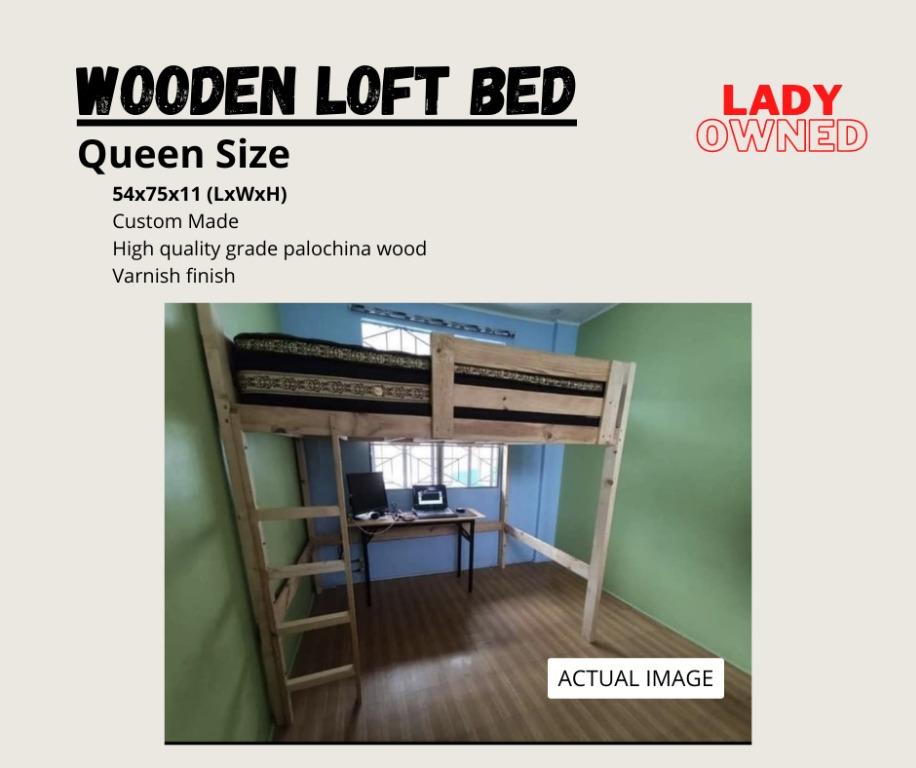 Wooden Loft Bed Queen Size, Furniture & Home Living, Furniture, Bed