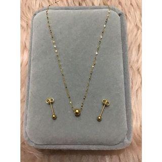 18K gold jewelry set ball earrings and necklace