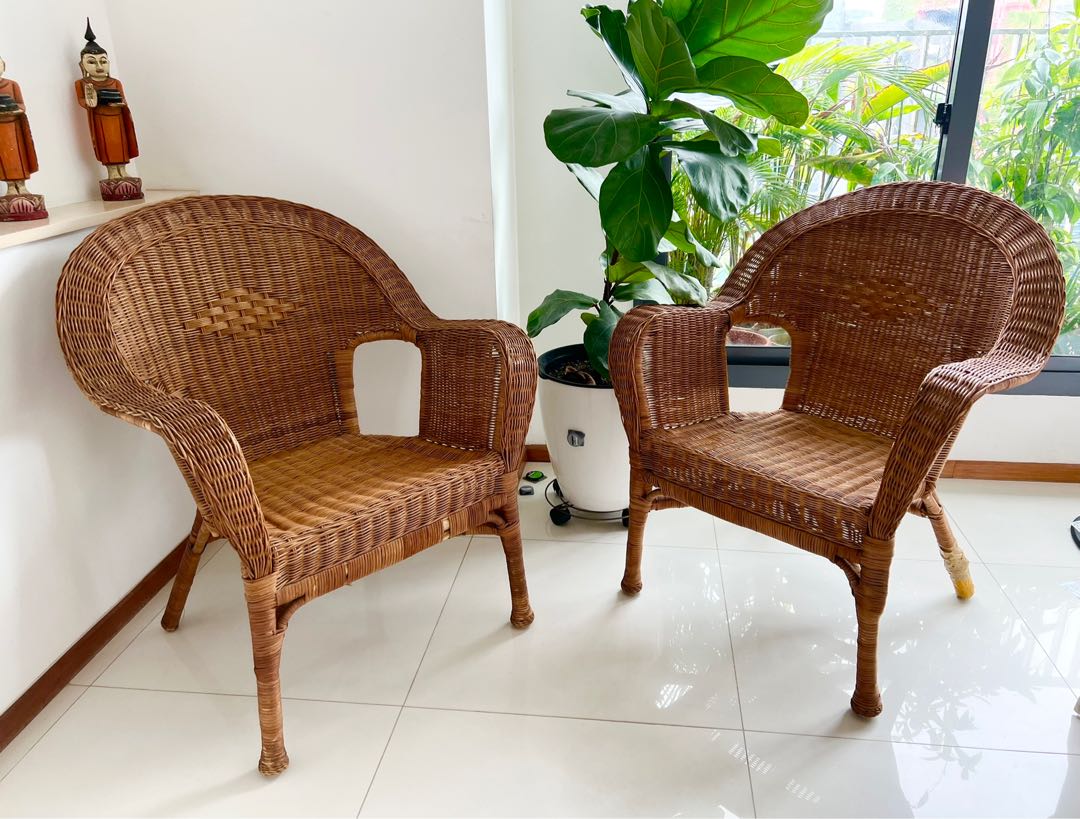 2 Rattan Chairs, Furniture & Home Living, Furniture, Chairs on Carousell