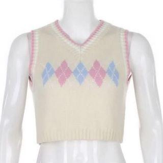 argyle cream knitted vest