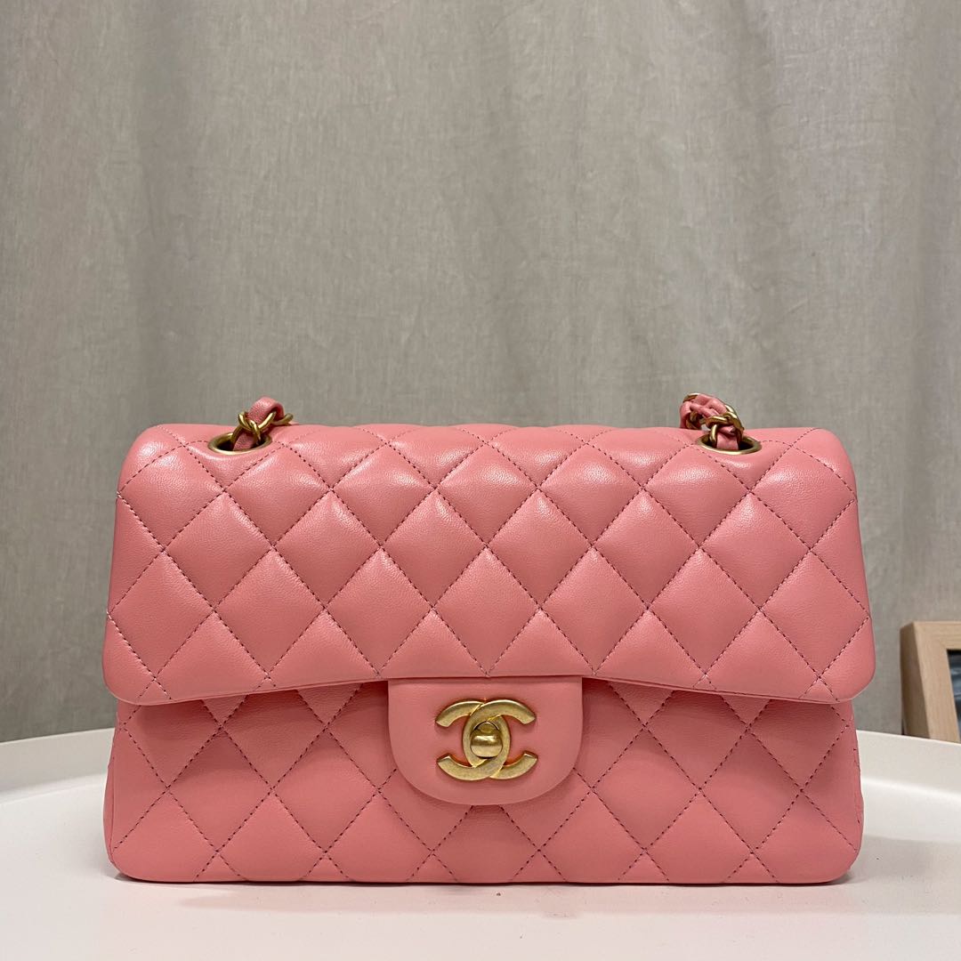 Authentic Chanel Sakura Pink Small Classic Flap bag in Lambskin