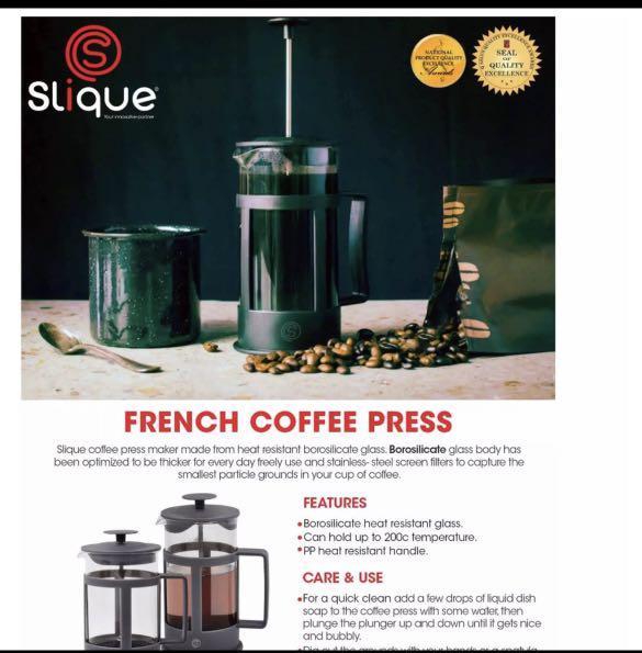 Black French Press Coffee Press (Category: Coffee Machines & Makers) located in Makati City. Submitted by rearecommends (Listing ID 1147908335, Image 3). Description: THE GIST A simple, elegant french press for brewing coffee at home FEATURES - Has a body, handle, and lid made of BPA-free plastic - Durable against high temperatures, with a beaker made of heat resistant borosilicate glass - Sturdily made with a stainless steel filter and plunger -