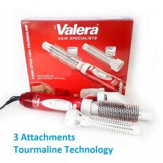 BRAND NEW, SWISS (Switzerland) Brand, VALERA Turbo Style 1000 Tourmaline Hot Air Styler with Three Attachments (Two Thermal Brushes and Styling Nozzle) and Free Travel Pouch, Tourmaline Technology for Healthy Hair, Volume, Curling