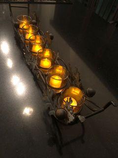 Candle holder decorative metal frame with 6 glass cups