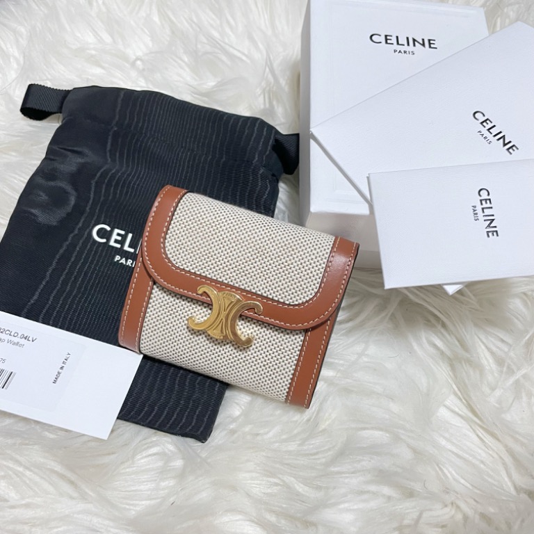 Celine Small Triomphe Wallet Textile & Calfskin, Luxury, Bags 