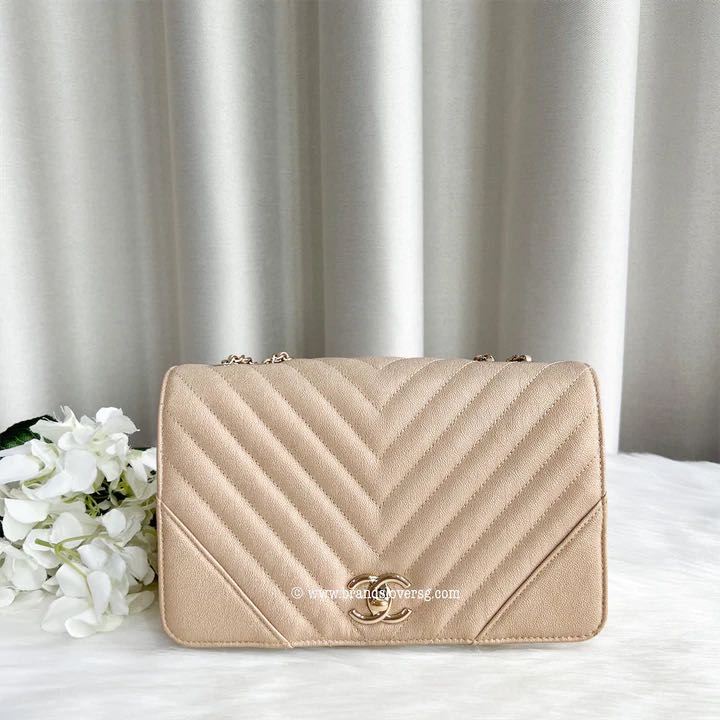 Chanel Iridescent Beige Caviar Mini Statement Flap