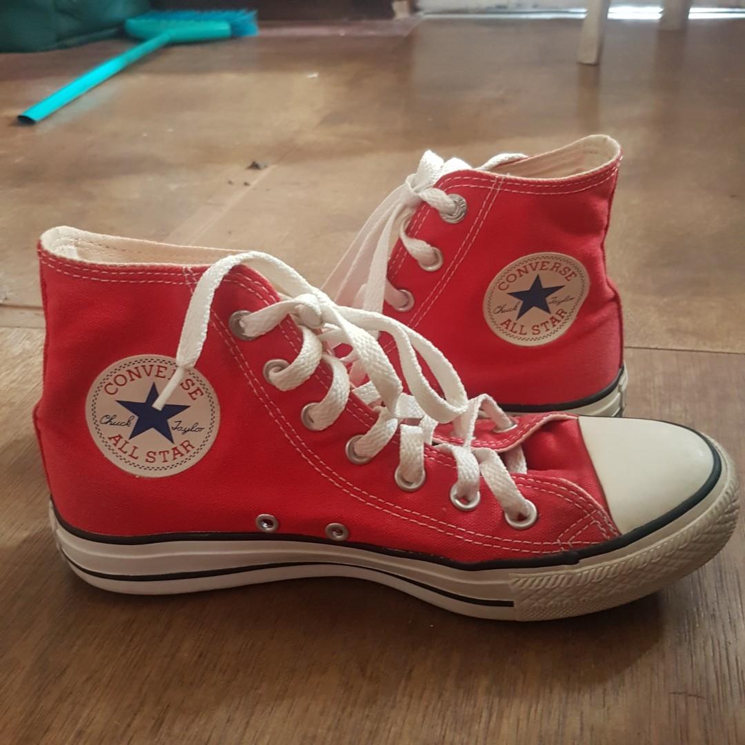 Converse High Cut Red Red Campaign, Women's Footwear, on Carousell