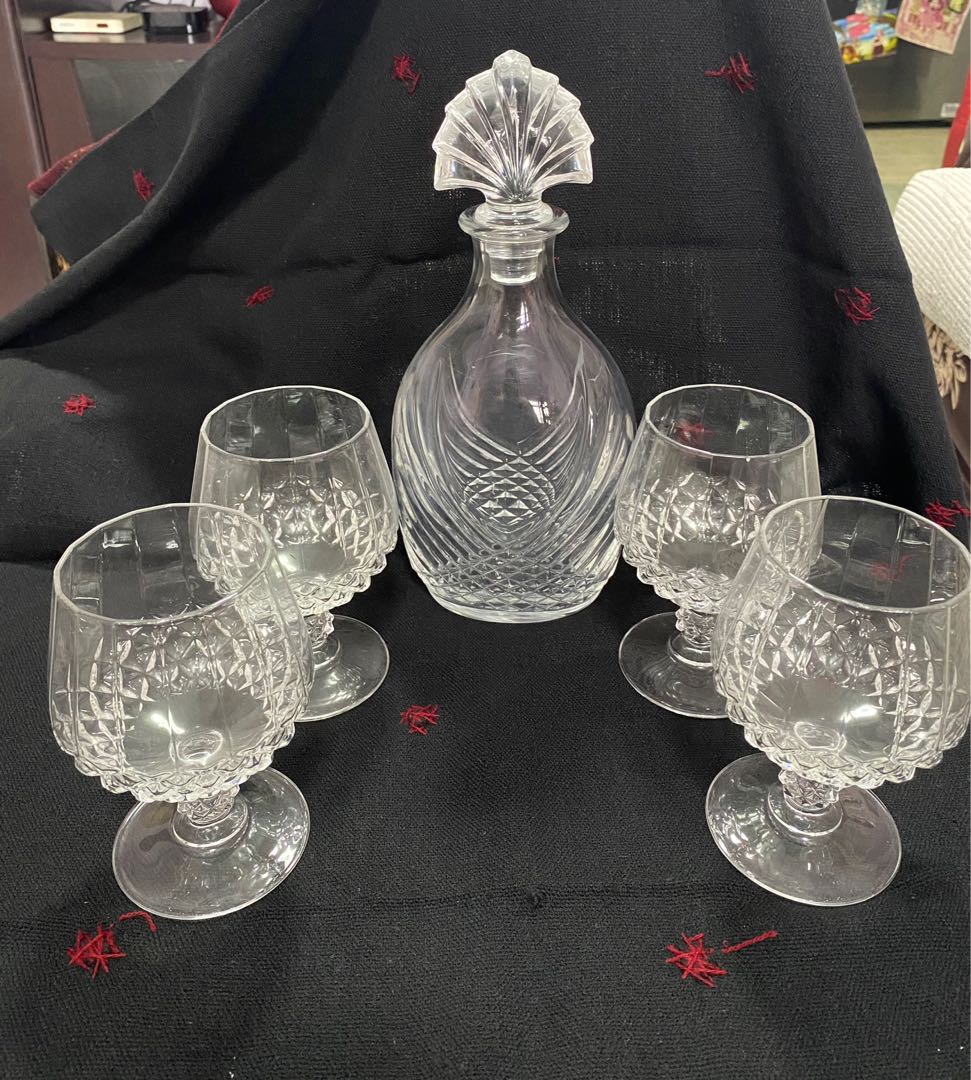 Crystal Brandy Decanter and brandy goblet set, Furniture & Home Living