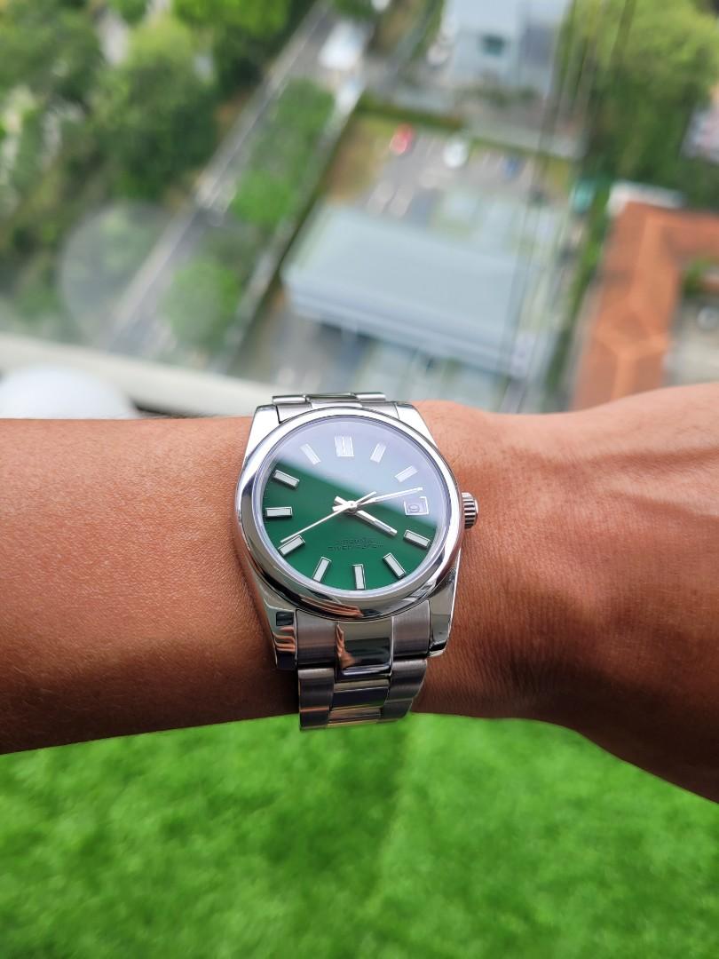 Custom Seiko Oyster Perpetual Green 36mm, Luxury, Watches on Carousell