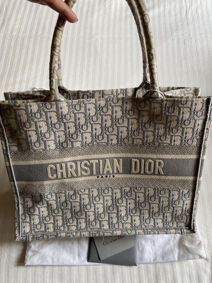Large Dior Book Tote Beige and Blue Macrocannage Embroidery (42 x 35 x 18.5  cm)