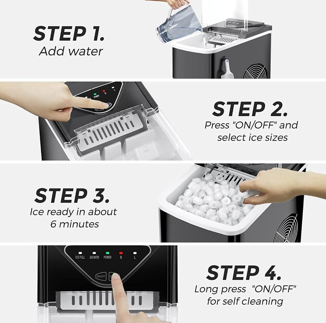 Fooing HZB12BS Ice Makers Countertop, 9 Cubes Ready in 6 Mins, 26lbs