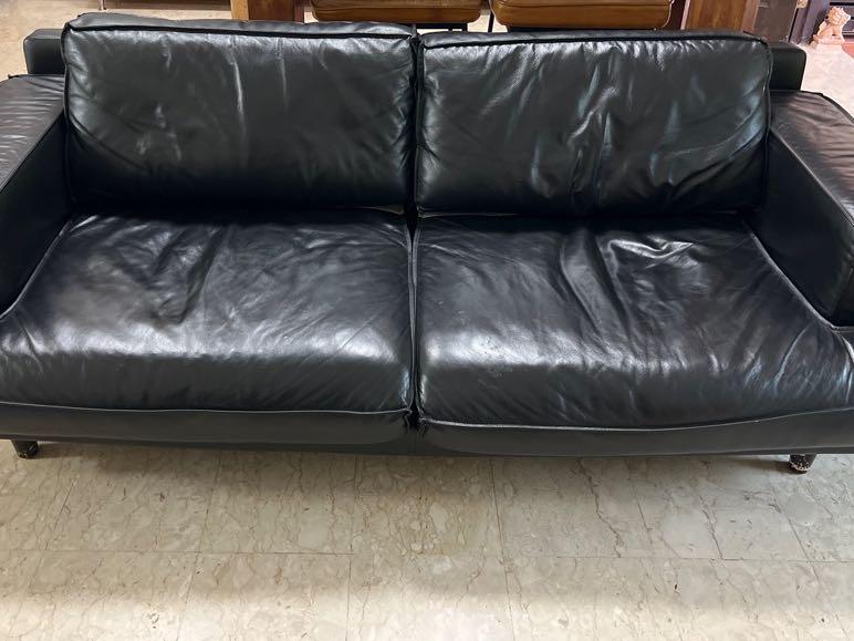 Full leather sofa day bed black colour, Furniture & Home Living