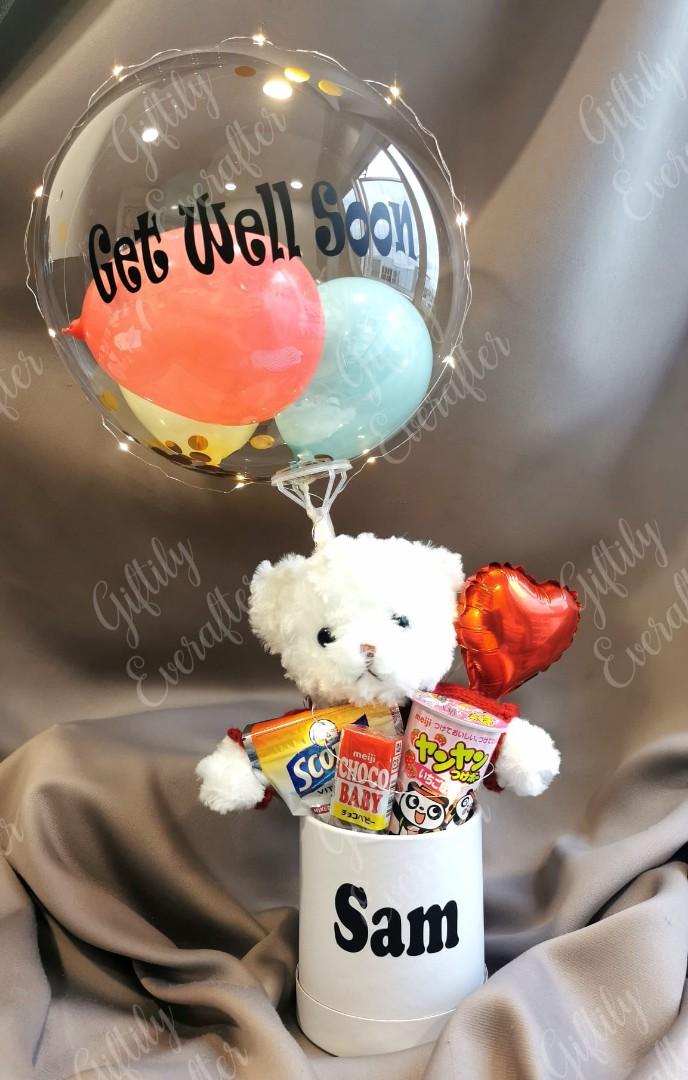 Get well soon for kids snack hamper for kids customised balloon birthday gift