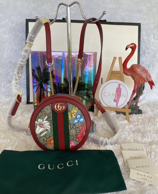 Gucci Red Leather GG Flora Coated Canvas Ophidia Round Mini Backpack Bag -  Yoogi's Closet