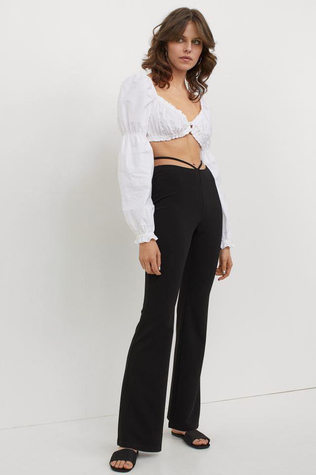 H\u0026M Black Tie-detail flared trousers 