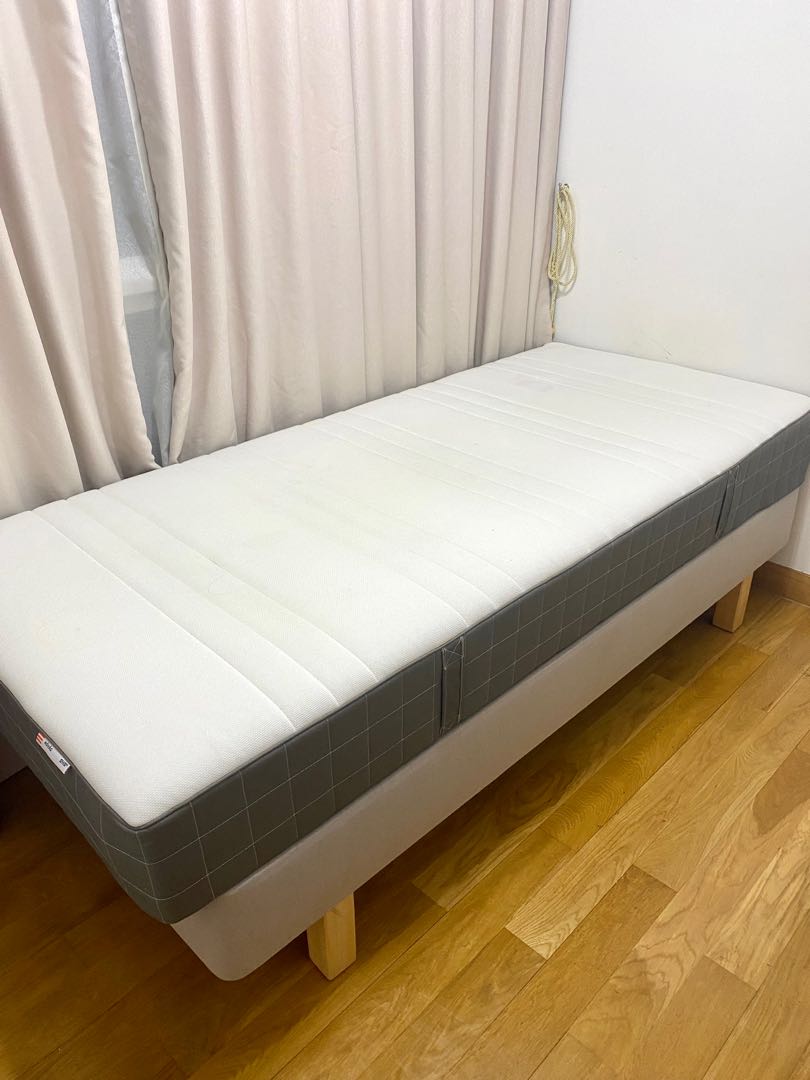 Ikea HOVAG bed mattress and bed frame (Single Size), Furniture & Home