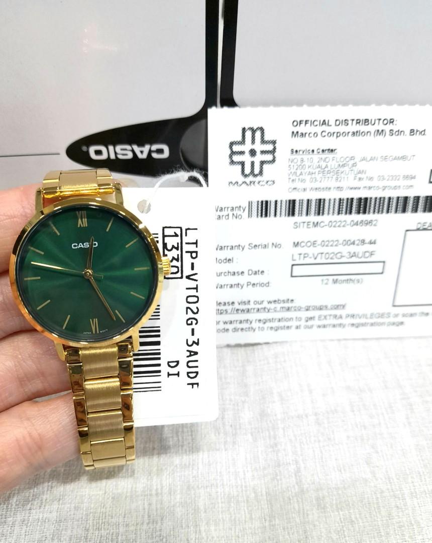 Ready Stock New Model Casio Ladies Green Dial Analog Watch LTP VT02G 3AUDF