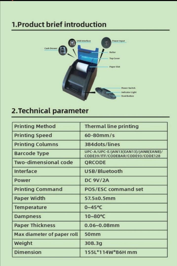Showroom Demo Unit Receipt Thermal Printer Z58B Bluetooth, USB, and
