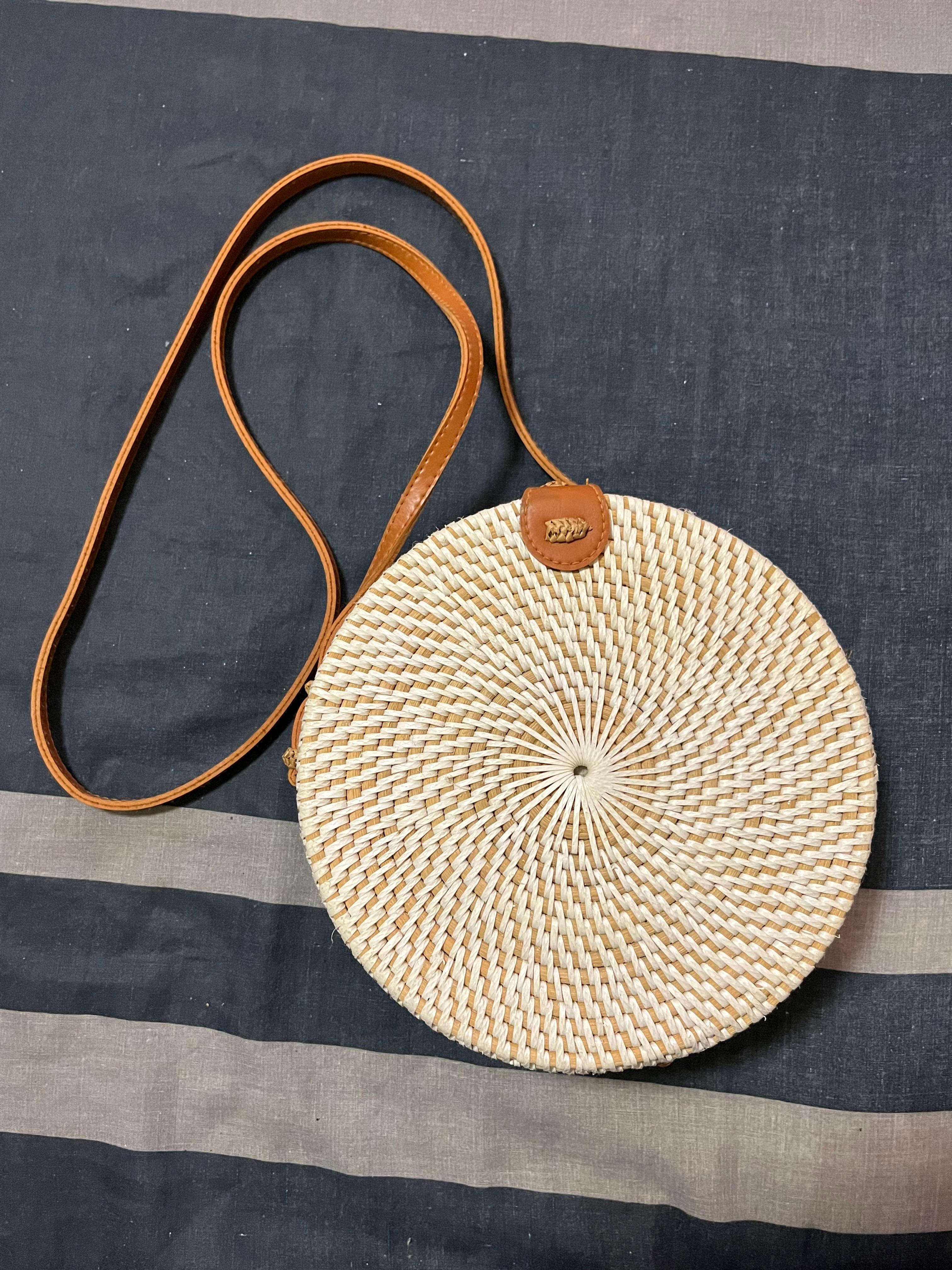 Round Rattan Sling Bag, Women's Fashion, Bags & Wallets, Crossbody