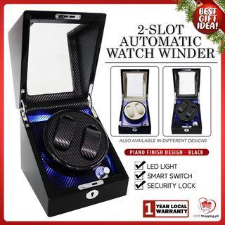 [SALE] 2-Slot Automatic Watch Winder Storage Display with LED Light, Lock, and Smart Switch (Black)