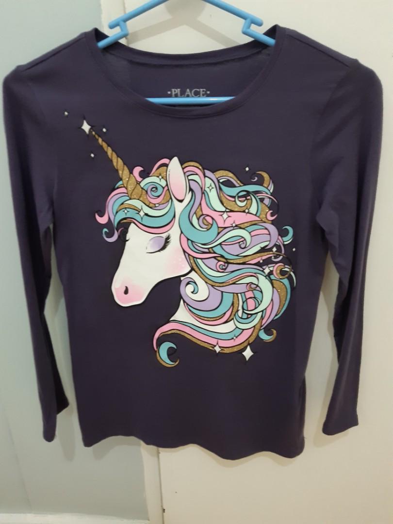 Unicorn shirt (Category: Babies & Kids Fashion) located in Paranaque City. Submitted by pumpkinpixie (Listing ID 1148056230, Image 1). Description: original From US brand Children's Place size M 7/8 color purple perfect for unicorn lovers ! very cute!🙂.