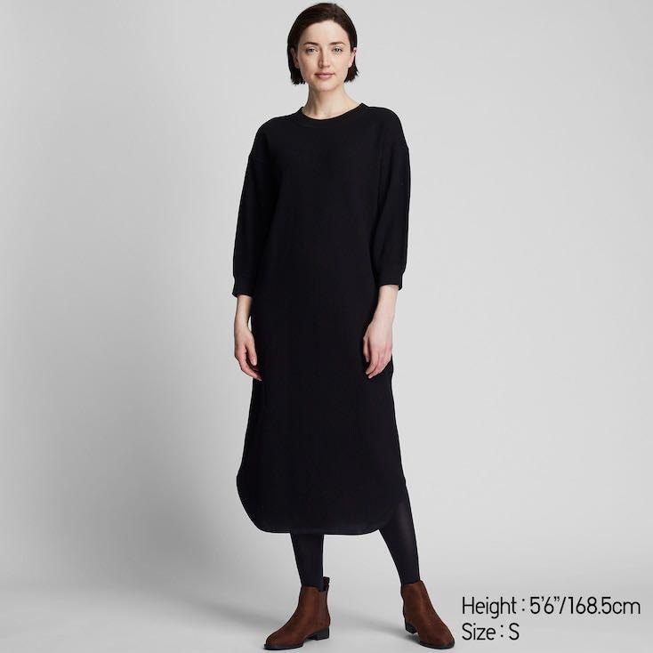Uniqlo waffle dress black, Women's 