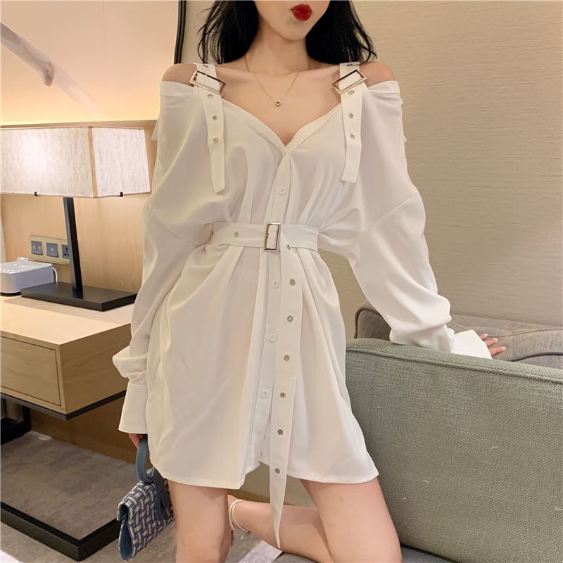White shirt dress sales off the shoulder