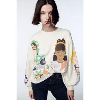 Zara Sweatshirt with girl print, Fesyen 