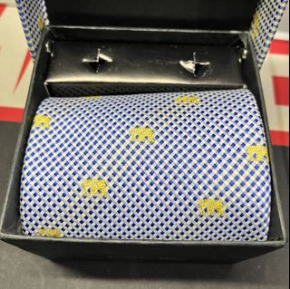 藍色格仔絲質領呔,象圖案領帶64185331659266110