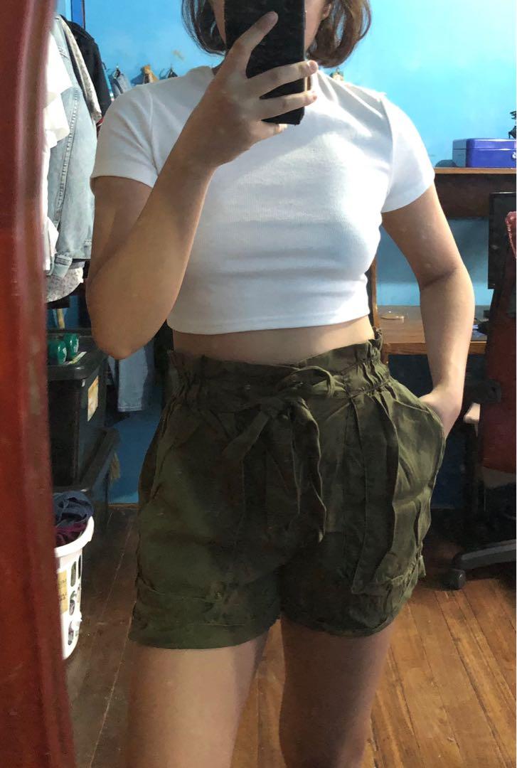 Army green top flowy shorts