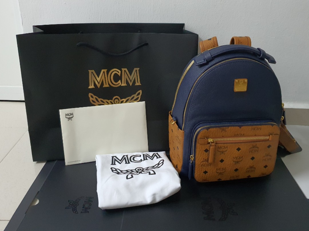 Authentic MCM stark backpack in Visetos Leather Block Full set