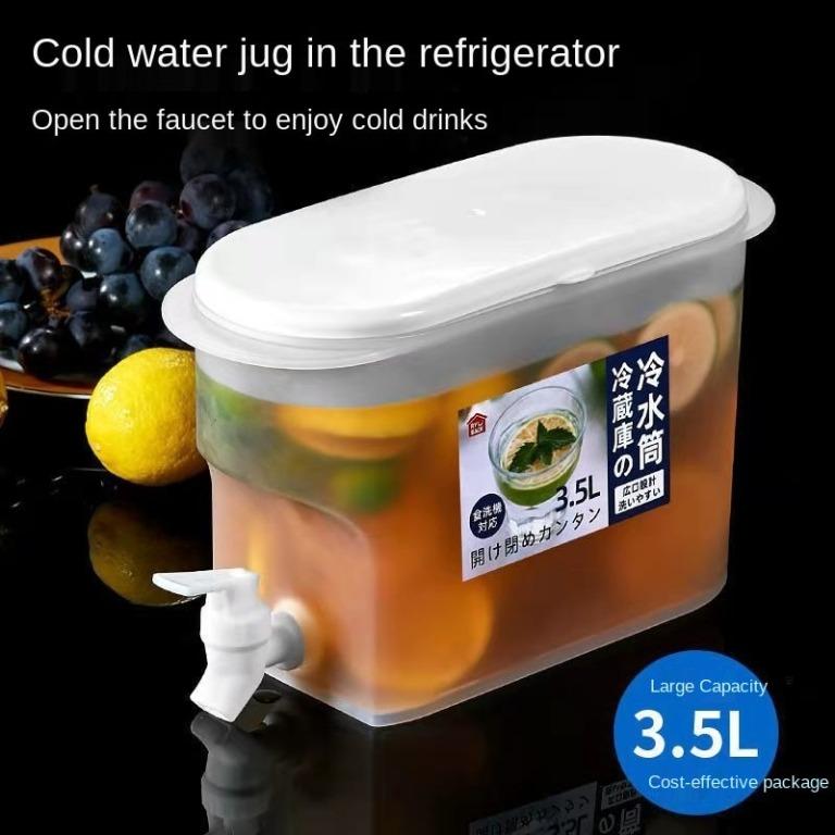 3.5L Drinks Dispenser With Tap Refrigerator Cold Kettle Fruit Teapot with Faucet Ice Water Bucket WaterJug Water Container Leak Free Fridge Water Dispenser for Making Teas and Juices BPA-Free