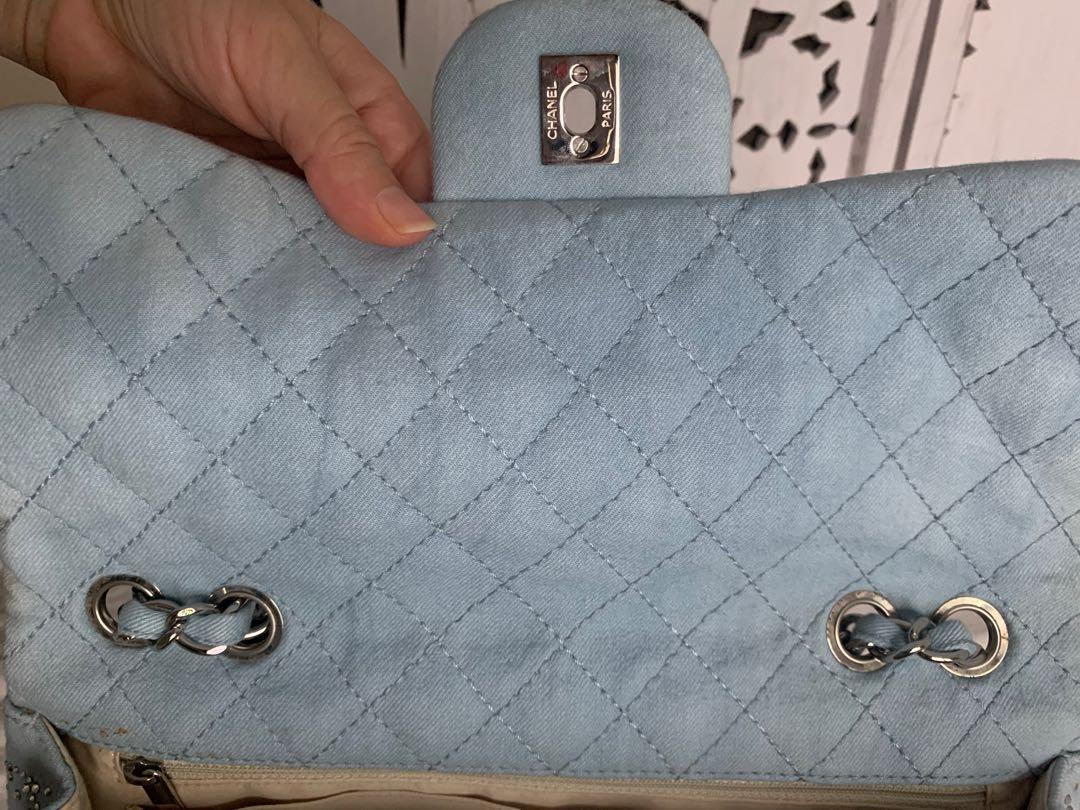 CHANEL Light Blue Quilted Denim and Crystal Embroidered Flap Bag