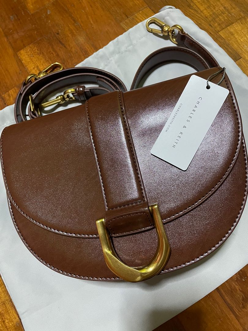 CHARLES & KEITH Gabine Saddle Bag - Dark Brown