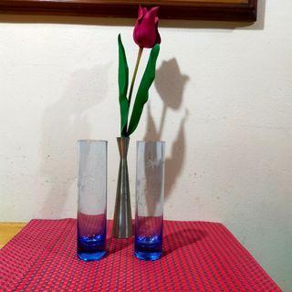 Clear & Cobalt Blue Cylinder Glass Vase