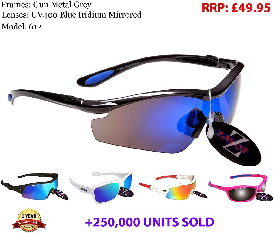 RayZor White Sports Wrap Sunglasses Uv400 Vented Smoke Mirrored Lens RRP£49 612 