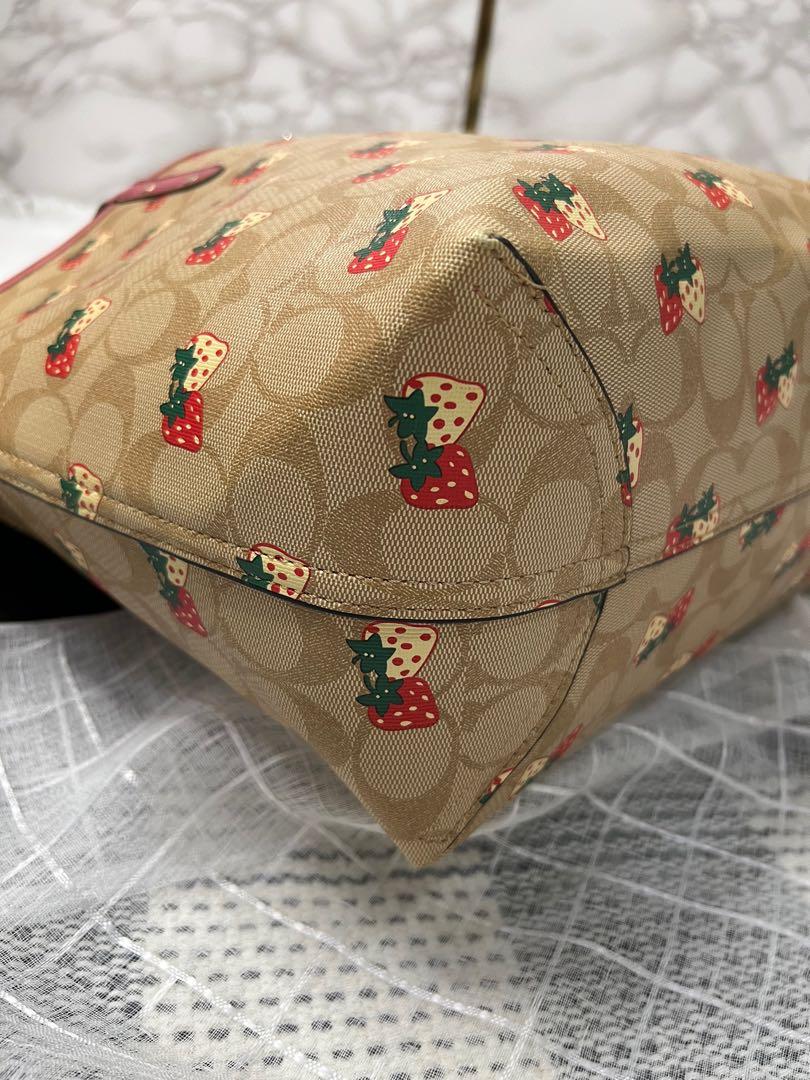 Reversible city tote in signature canvas with strawberry print deals