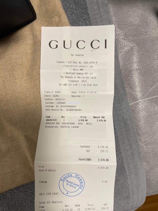 Gucci messenger bag hot sale receipt