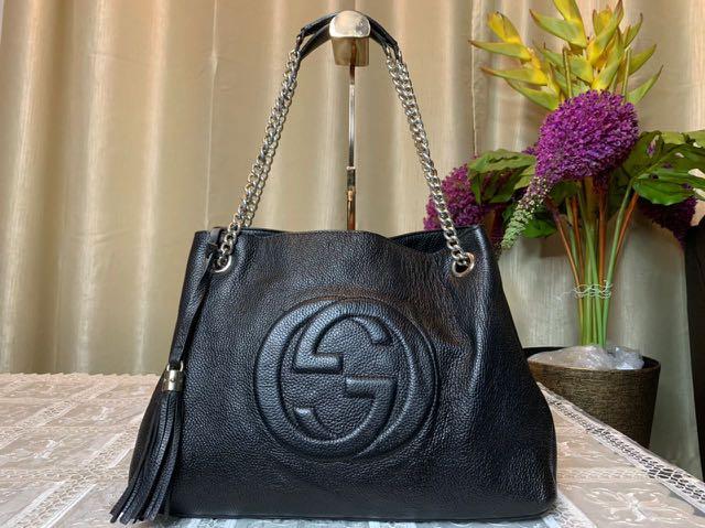 Gucci soho black leather shoulder bag with chain strap store